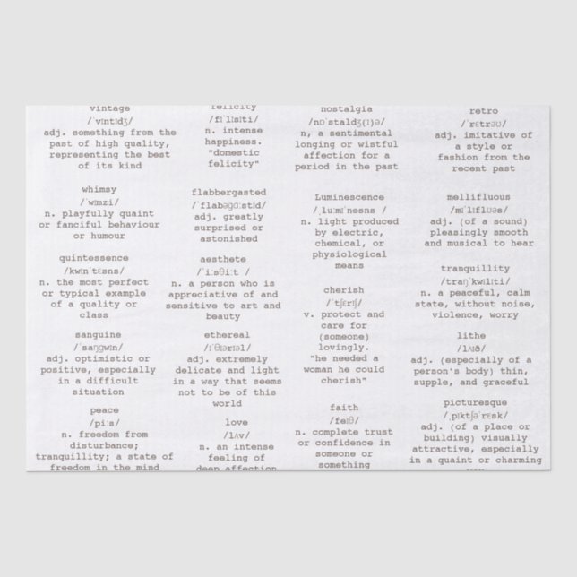 Papier Mousseline Mots de machine à écrire du dictionnaire Papier an (Recto)
