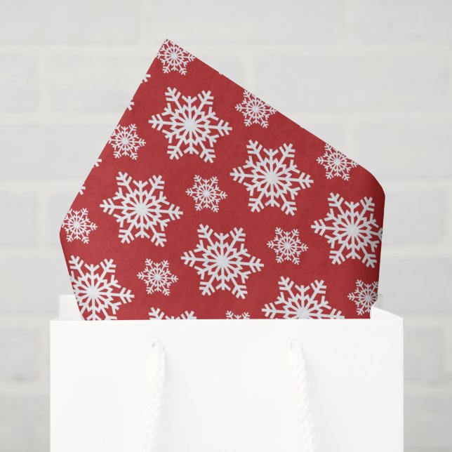 Papier Mousseline Mouchoir rouge blanc flocon motif (Sac cadeau)