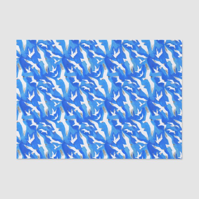 Papier Mousseline Mouettes volantes sur bleu ciel (Recto)