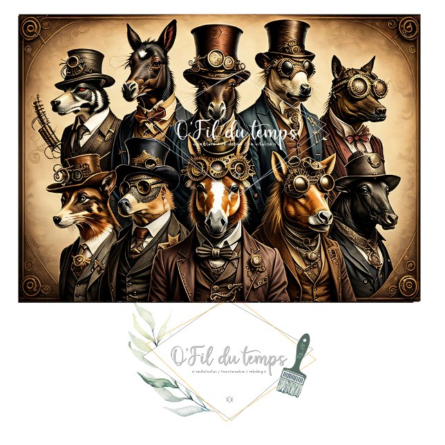 Papier Mousseline Mousseline Dog Family Steampunk Hat Tissue paper (Créateur téléchargé)