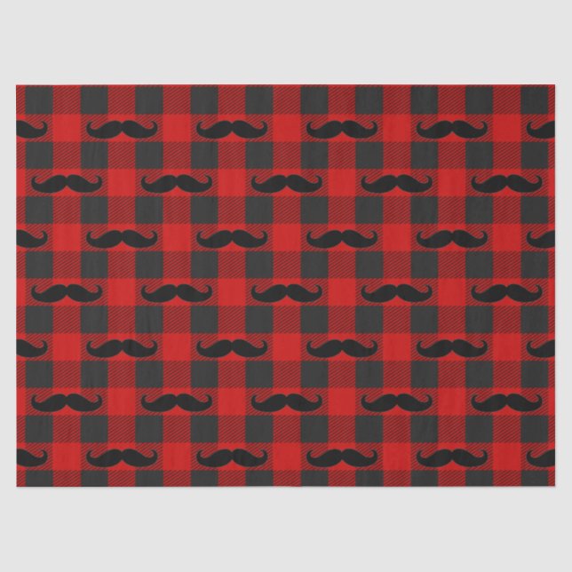 Papier Mousseline Moustache Buffalo Plaid Motif noir et rouge (Recto)