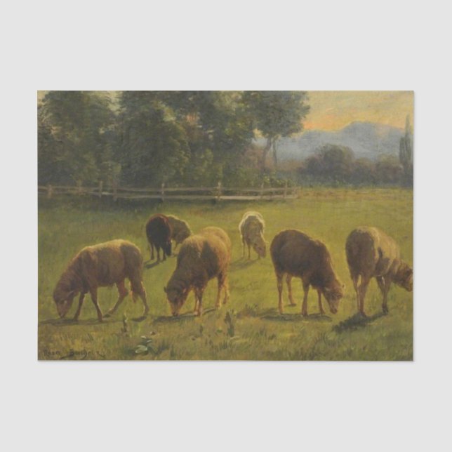 Papier Mousseline Moutons dans un paysage rural (ferme française) (Recto)