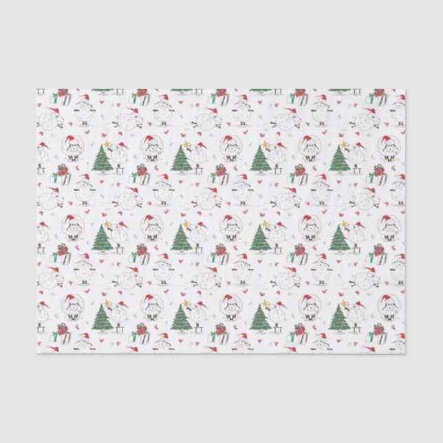 Papier Mousseline Moutons de Noël adorables (Recto)