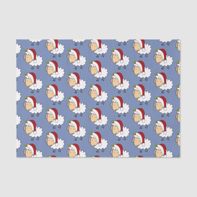 Papier Mousseline Moutons de Noël portant un chapeau de Père Noël (Recto)