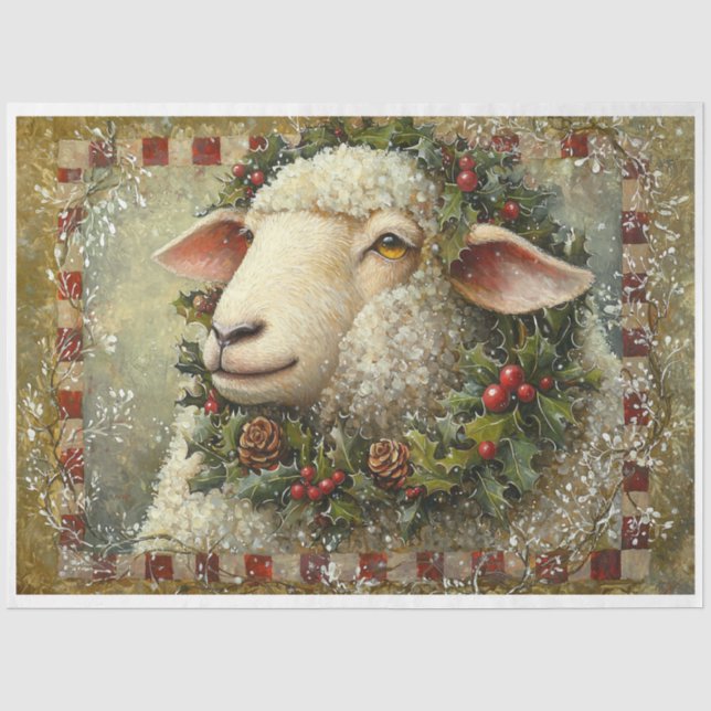 Papier Mousseline Moutons de Noël primitifs (Recto)