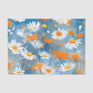 Papier Mousseline Mouvement fleur sauvage en Lavage bleu doux