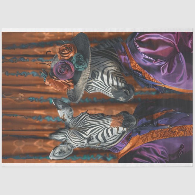 Papier Mousseline Mr & Mrs Zebra Purple Coloured Decoupage (Recto)