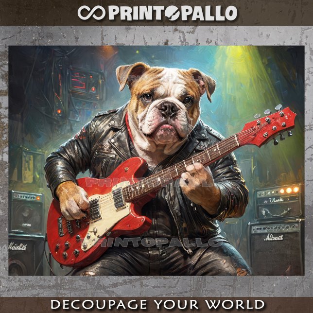 Papier Mousseline Musicien de Bulldog anglais jouant de la guitare - (Créateur téléchargé)