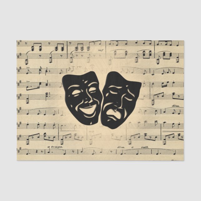 Papier Mousseline Musique antique et masques de théâtre (Recto)