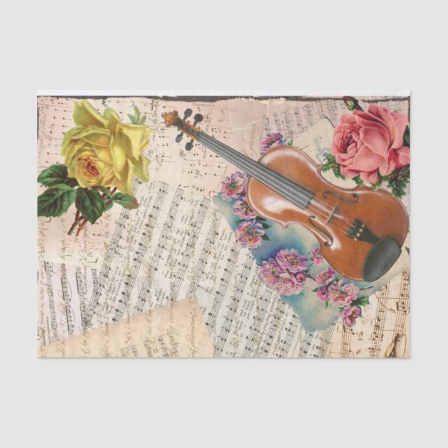 Papier Mousseline Musique et fleurs victoriennes Tissu Papier (Recto)
