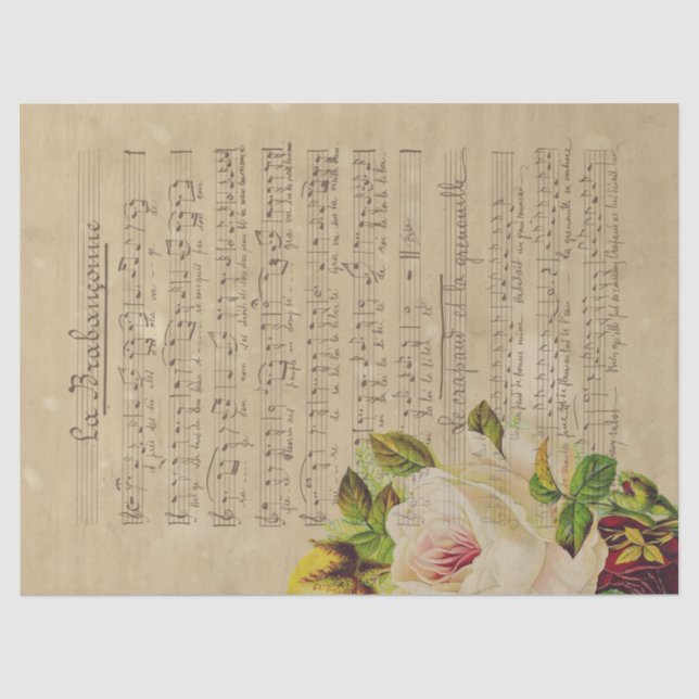 Papier Mousseline Musique et Rose 13 (Recto)