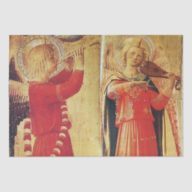 Papier Mousseline MUSIQUE FABRIQUANT DES ANGELS EN Noël ROUGE ET OR (Recto)