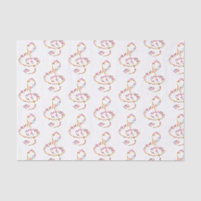 Papier Mousseline musique fleurie treize clefs (Recto)