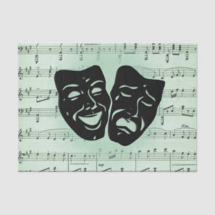 Papier Mousseline Musique verte et masques grecs de théâtre