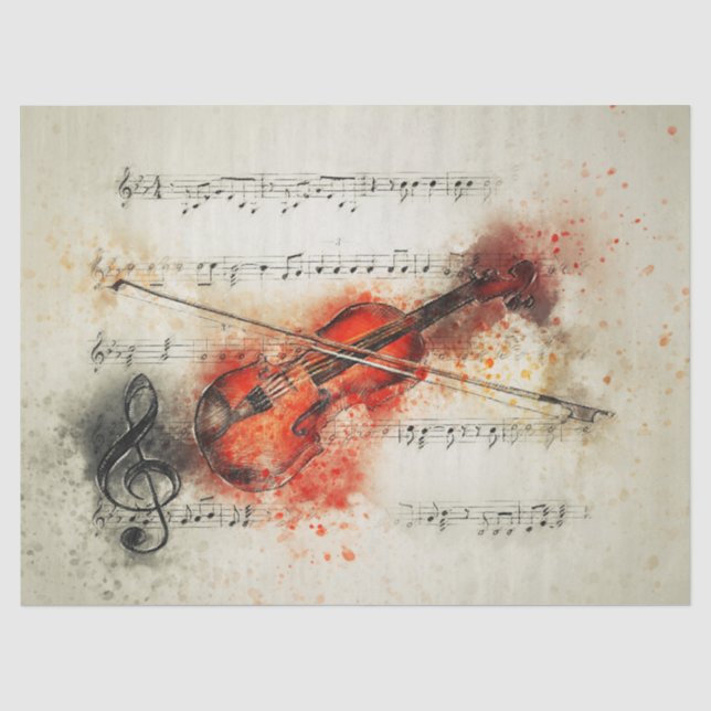 Papier Mousseline Musique violoniste Notes aquarelle Découpage (Recto)