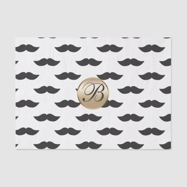 Papier Mousseline Mustache Black White Gold Monogramme (Recto)