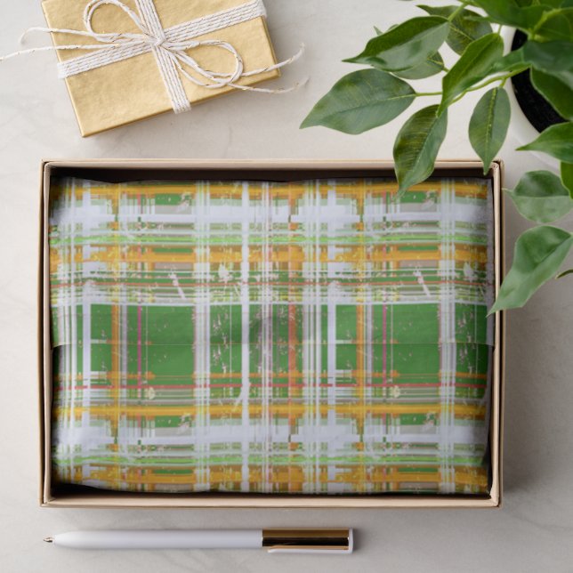 Papier Mousseline MVB Automne Plaid Vert/Orange/Jaune Design (Cadeau)