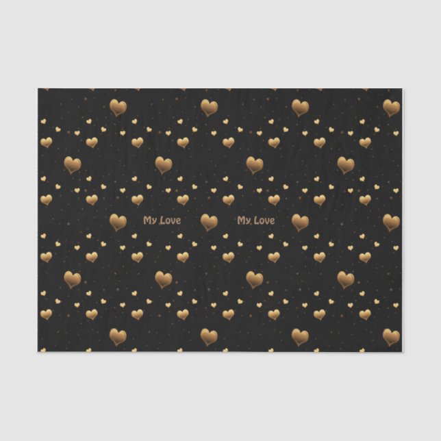 Papier Mousseline My Love Elegant Gold Hearts on Black (Recto)