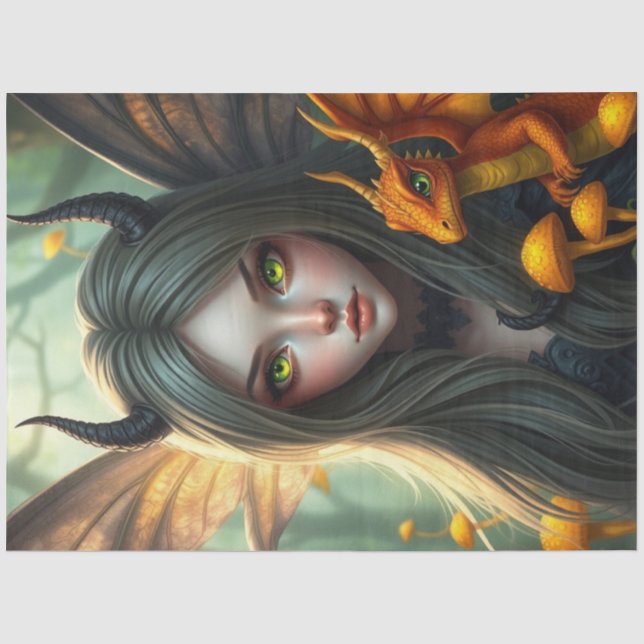 Papier Mousseline Mystérieuse fée de dragon gothique (Recto)