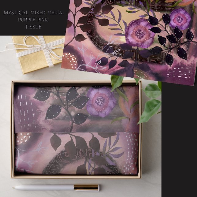 Papier Mousseline Mystique Média Mixte Floral Archway violet rose (Mystical Mixed Media Floral Archway Purple Pink Tissue Paper)