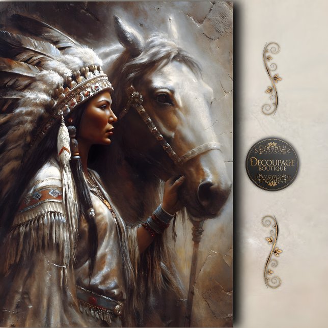 Papier Mousseline Native Woman & White Horse Headdress Decoupage (Native Woman & White Horse Headdress Decoupage Tissue Paper)