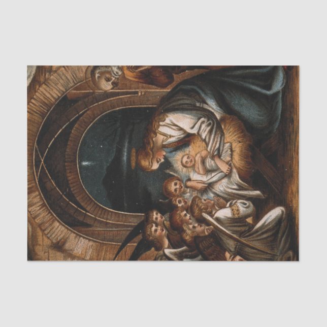Papier Mousseline Nativité Naissance de Jésus Christ Anges Mère Mari (Recto)