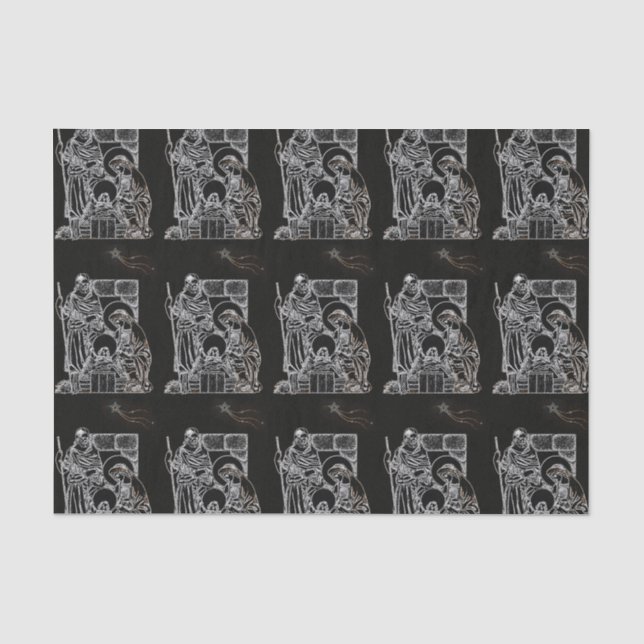 PAPIER MOUSSELINE NATIVITÉ NOIRE BLANCHE ET OR (Recto)