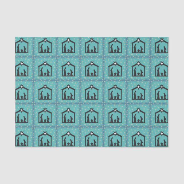 Papier Mousseline Nativité sainte bleue de Noël de nuit (Recto)