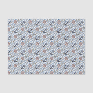 Papier Mousseline Nautical anchor rudder blue white stripe zigzag