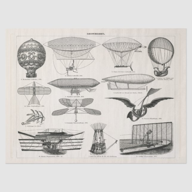 Papier Mousseline Navigation aérienne (1897) Ephemera Decoupage (Recto)