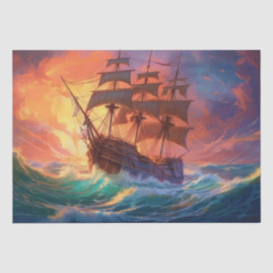 Papier Mousseline Navire À Voile Sur Une Mer Tempérée