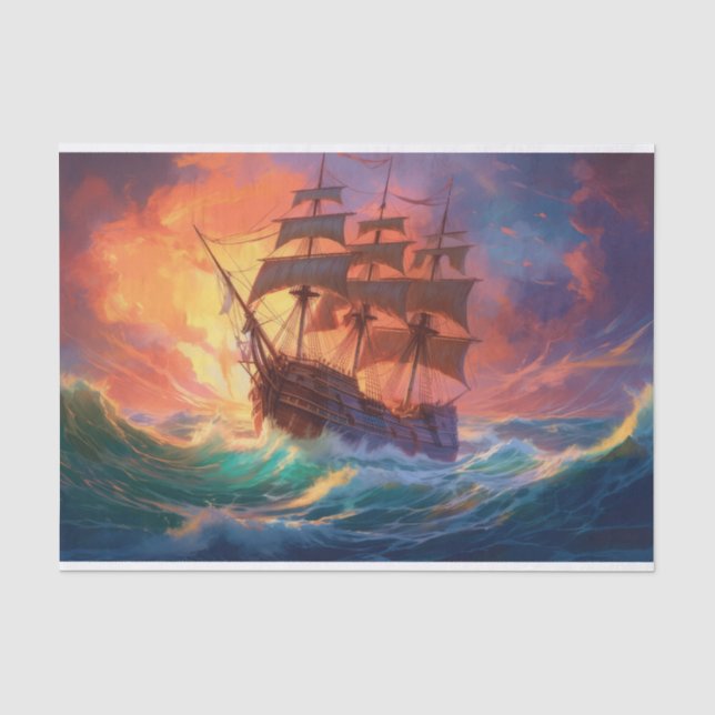 Papier Mousseline Navire À Voile Sur Une Mer Tempérée (Recto)