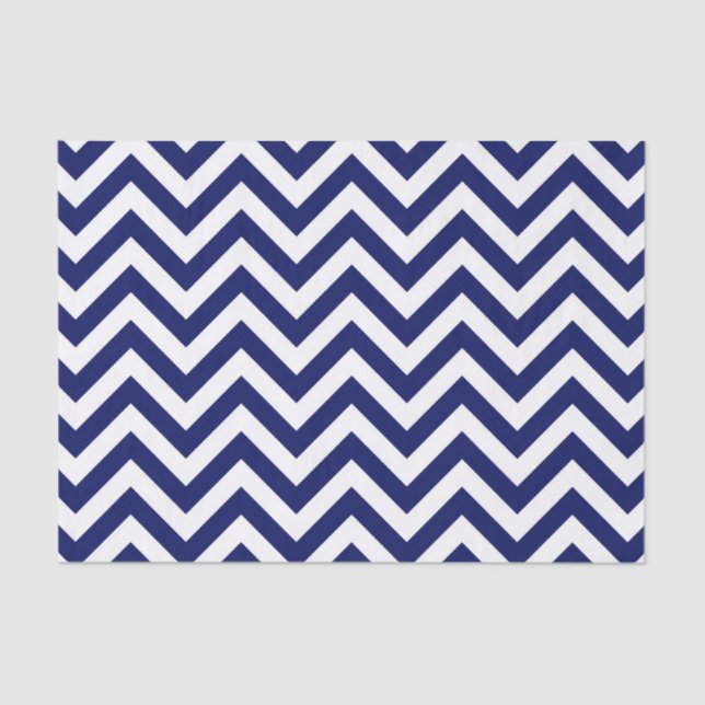 Papier Mousseline Navy Blue and White Large Chevron Zig Zag (Recto)