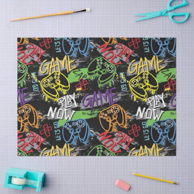 Papier Mousseline Neon Graffiti Gaming Pattern (Artisanat)