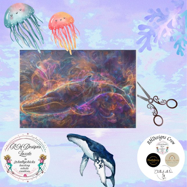 Papier Mousseline Neon Whale Orange Purple Blue Découpage (Créateur téléchargé)