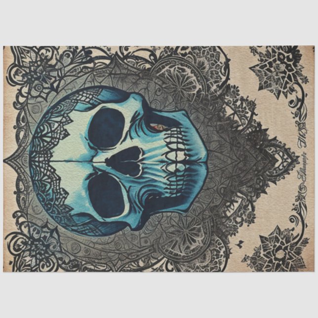 Papier Mousseline Néphère du crâne gothique bleu (Recto)