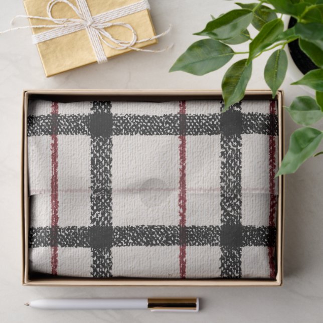 Papier Mousseline Neutral tartan white black and red (Cadeau)
