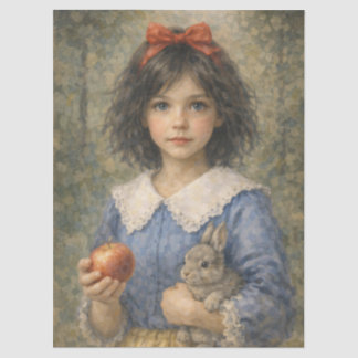 Papier Mousseline niña con manzana y conejo