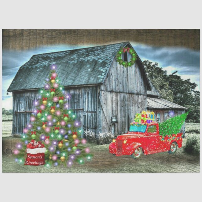 Papier Mousseline Noël À La Ferme Rustic Grange (Recto)