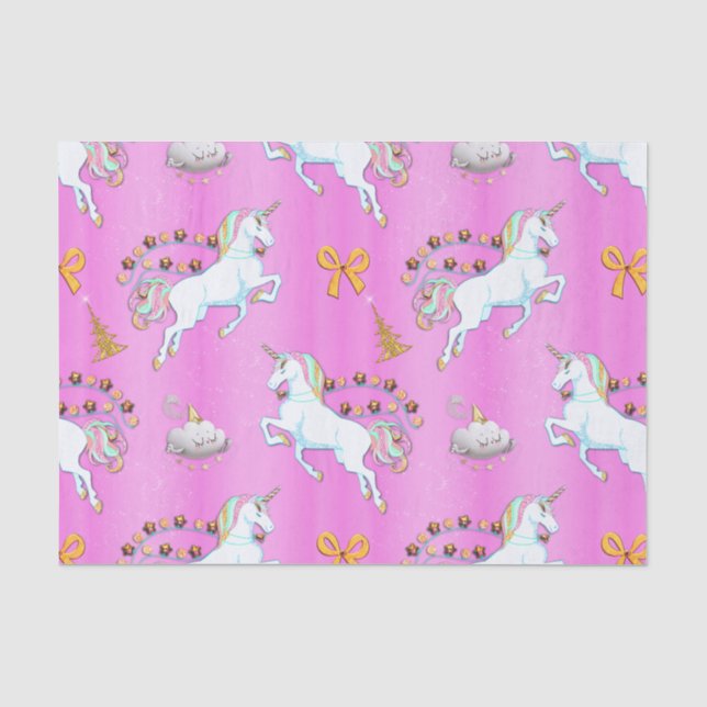 Papier Mousseline Noël à licorne rose (Recto)