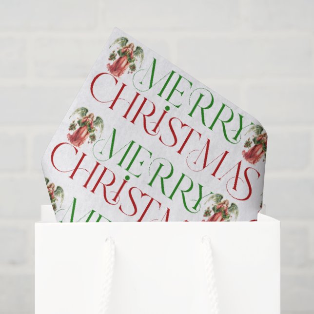 Papier Mousseline Noël Angel Merry Fancy Noël Typographie (Sac cadeau)