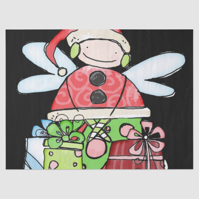 Papier Mousseline Noël Angel Père Noël Tissu Papier noir (Recto)