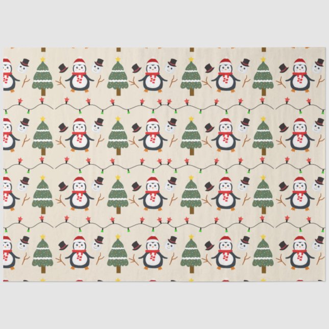 Papier Mousseline Noël Arbres et pingouins Noël (Recto)