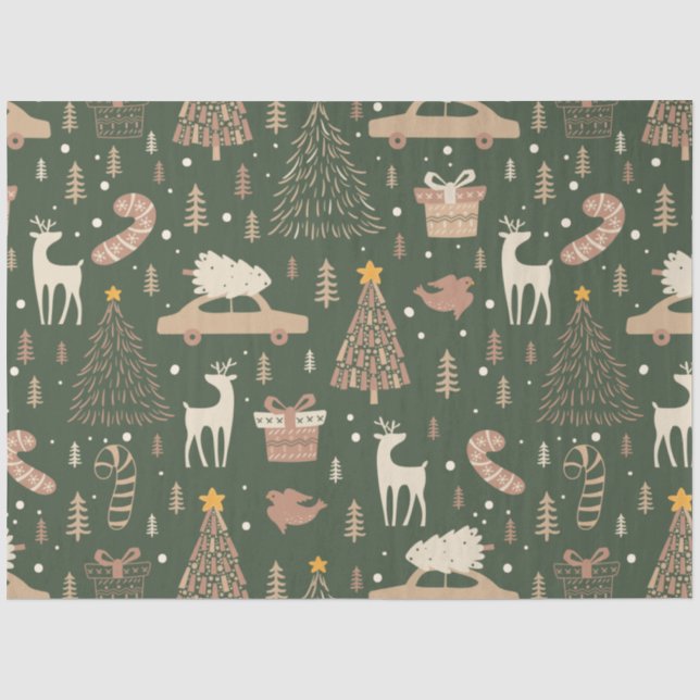 Papier Mousseline Noël Arbres Reindeer Sucres de canne Noël (Recto)
