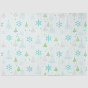 Papier Mousseline Noël Arbres Snowflakes Green Christmas