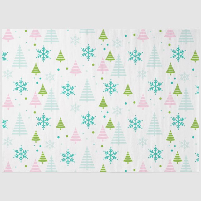 Papier Mousseline Noël Arbres Snowflakes Noël blanc (Recto)