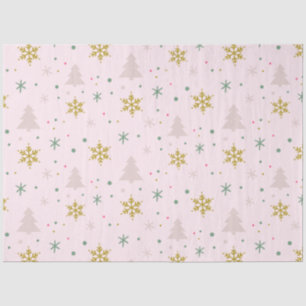 Papier Mousseline Noël Arbres Snowflakes Pink Gold Noël
