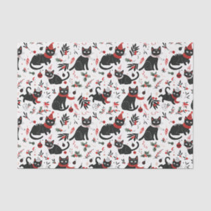 Papier Mousseline Noël aux chats noirs rétro