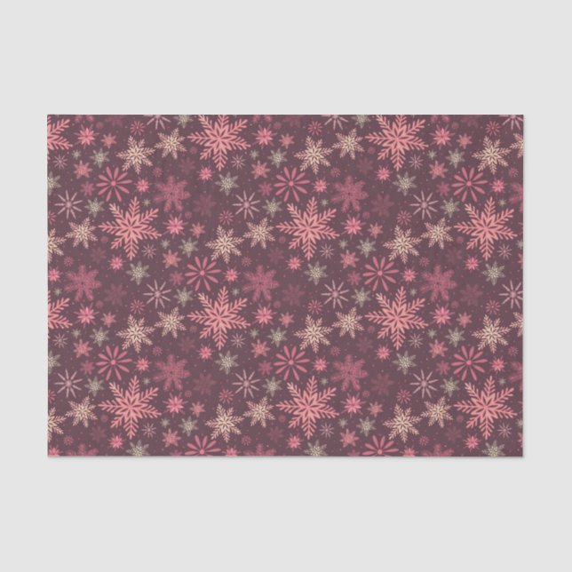 Papier Mousseline Noël aux flocons de neige roses (Recto)