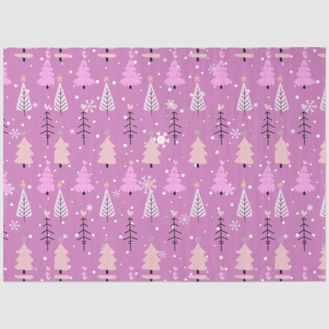 Papier Mousseline Noël blanc et rose Arbres de Noël violet (Recto)
